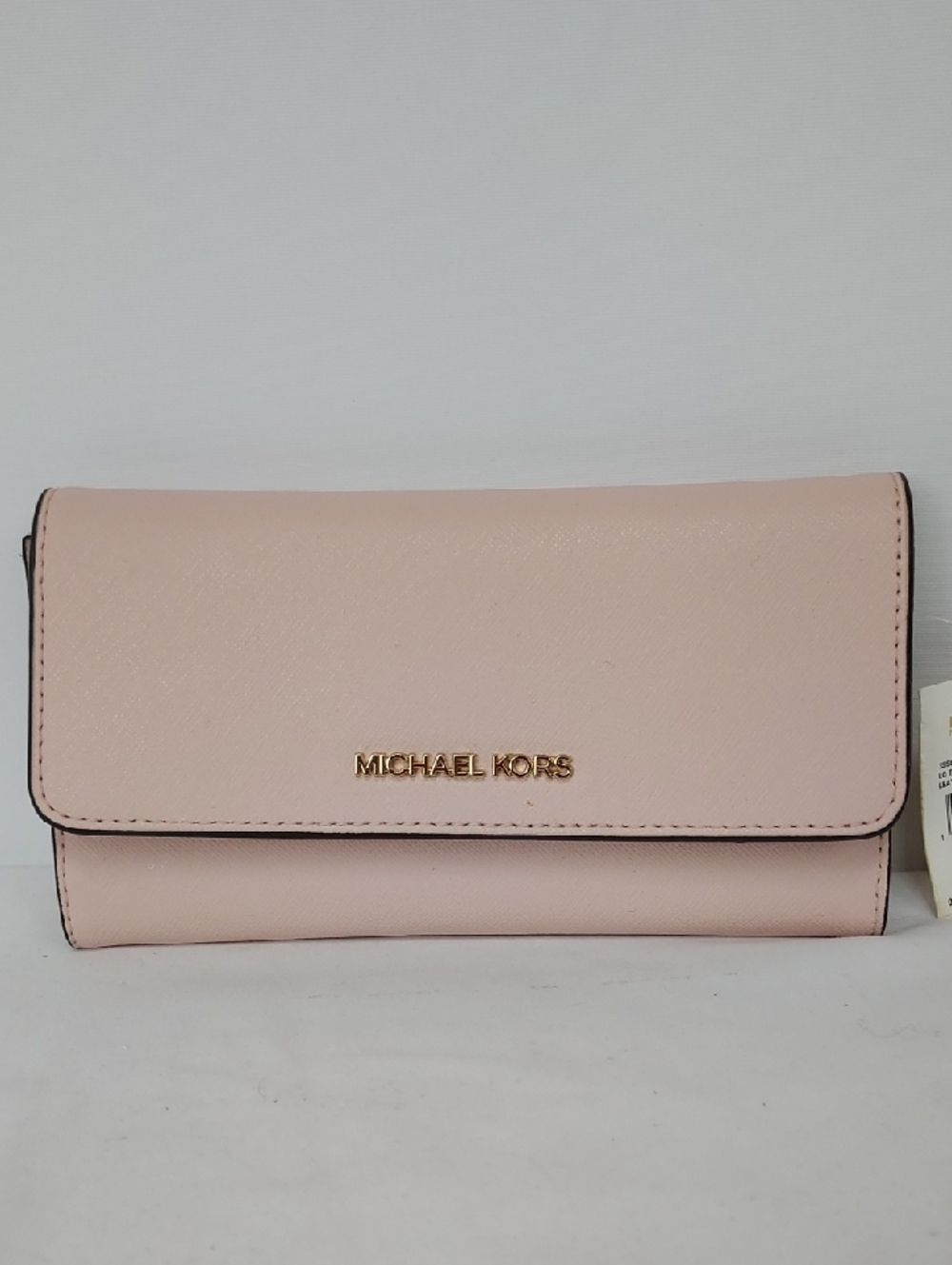 Michael Kors Powder Blush Pink Leather Trifold Wallet with Gold Logo, NWT
